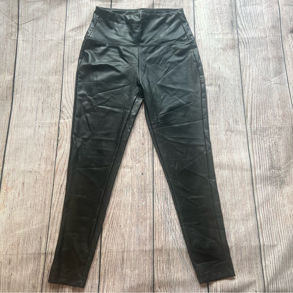Zenana Faux Leather‎ Black High Waist Leggings Pants Womens Size Large Biker